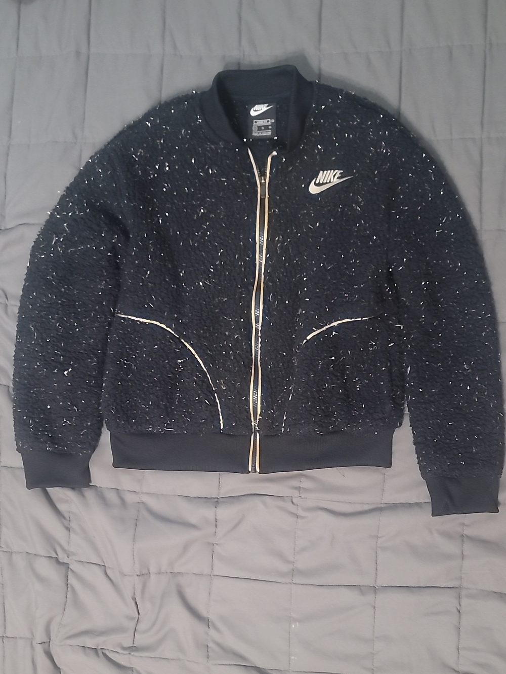 Nike Black Sherpa Bomber Jacket with Gold Flecks